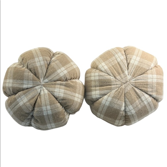 Beige plaid fabric stuffed pumpkin decor set of 2 with picture fall decoration - Picture 5 of 8